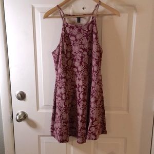 Forever21 Floral High Neck Skater Dress in Burgundy Large